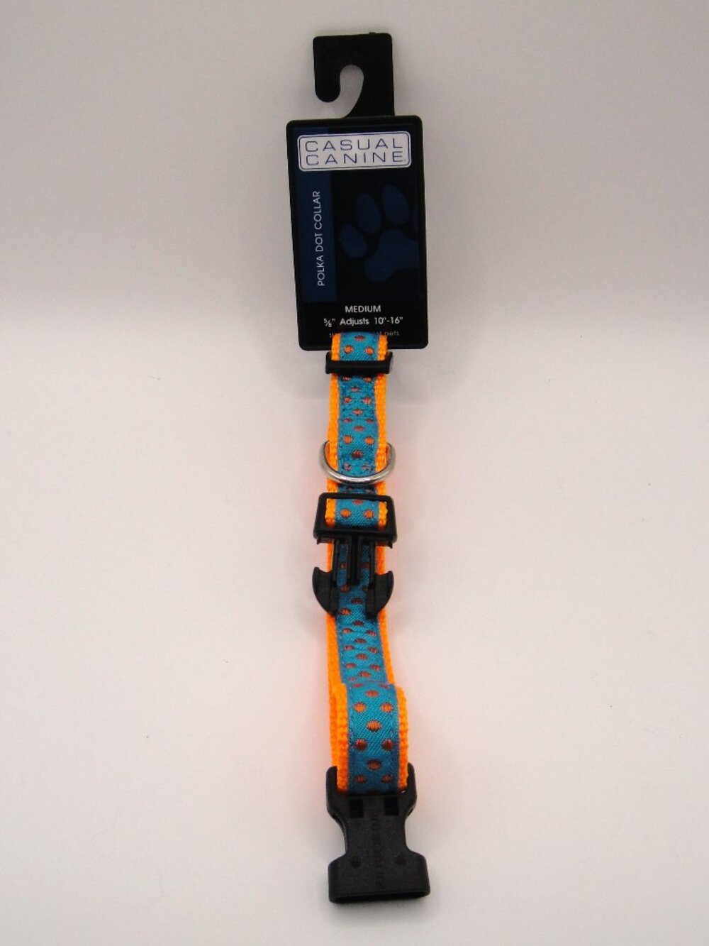 Casual Canine 5/8” Orange & Blue Polka Dot Dog Collar Medium 10”-16” NWT